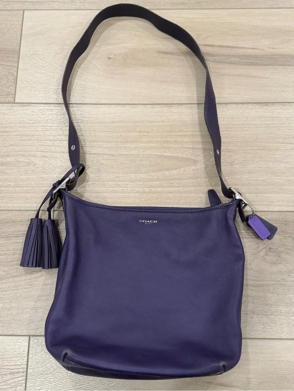 Coach Legacy Leather Hobo Crossbody Bag Purple Marine Plum Tassels 31242
